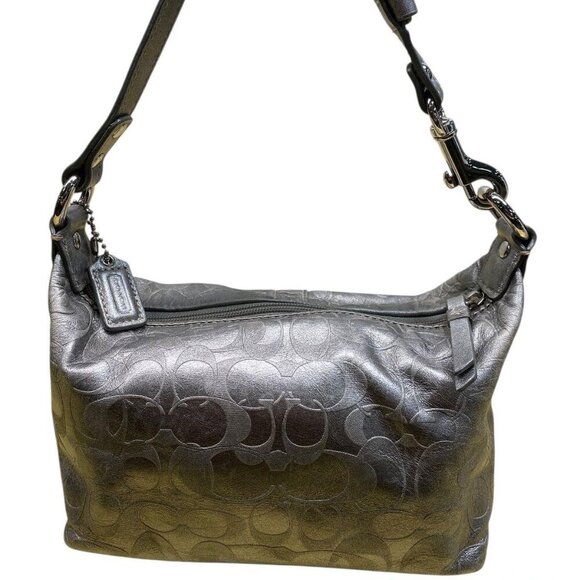 COACH Metallic Silver Signature Leather Cosmetic Pouch - Picture 3 of 13